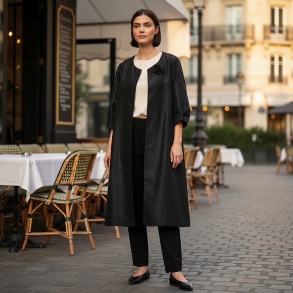 NICOLE FARHI Black Trench Coat - Picture 6 of 10